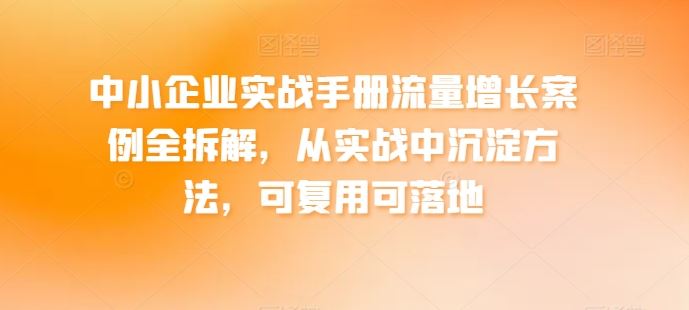 中小企业实战手册流量增长案例全拆解，从实战中沉淀方法，可复用可落地