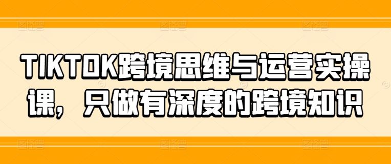 TIKTOK跨境思维与运营实操课，只做有深度的跨境知识