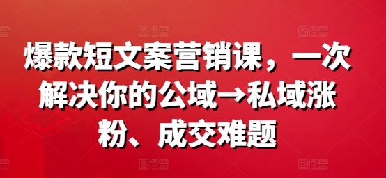 爆款短文案营销课，一次解决你的公域→私域涨粉、成交难题